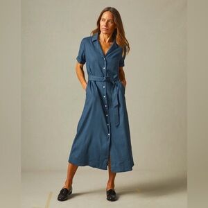 Elegant Blue Midi Shirt Dress